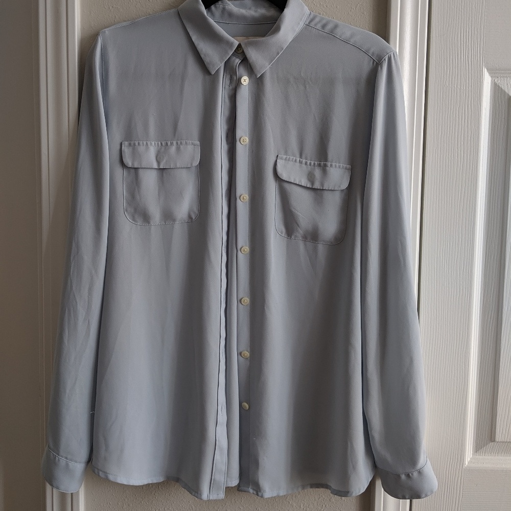 Sheer Light Blue Button Down Blouse